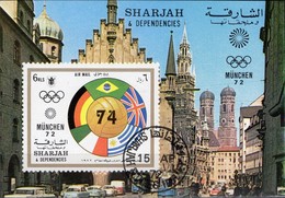 Flaggen Fußball WM 1974 Sharjah Block 148 O 2€ Muinch Flag Brazil Italy UK Argentina Germany Ss Soccer Sheet Bf VAE - Gebruikt