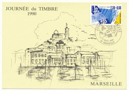 FRANCE => Carte Locale "Journée Du Timbre" 1990 - 2,30 + 0,60 Services Financiers - MARSEILLE / Vieux Port - Stamp's Day