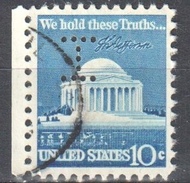 United States 1973  Jefferson Memorial - Sc #1510 - Mi.1127A - Perfin  - Used - Perfins