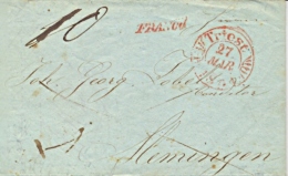 Austria 1841 Envelope From Trieste To Hemingen (Saxony) With Red Handstamps TRIEST + FRANCA And Text - ...-1850 Préphilatélie