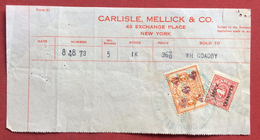 USA N.Y. CARLISLE MELLICK & C. TICKET  CON   REVENUE MARCA DA BOLLO STATE OF NEW YORK 4 + 4  CENT STOCK TRANSFER TAX - United States