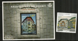 ANDORRA ESPAÑOL. ANDORRE FRANÇAIS. Architecture De Granit (Hotel Rosaleda.Encamp) Un B-F + Un T-p Neufs ** Haute Faciale - Unused Stamps