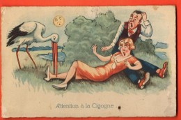 Delcampe - IBF-18  Humour Attention à La Cigogne, Couple Allongé Sur L'herbe. Non Circulé, Légèrement Défraichi - Humor