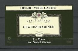 1993  VIN D'ALSACE  LIEU-DIT VOGELGARTEN GEWURZTRAMINER  CAVE SIGOLSHEIM  NEUF QUALITÉ - Gewurztraminer