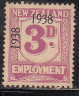 3d MH Employment  New Zealand Revenue, Fiscal 1938 Overprint - Post-fiscaal