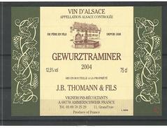 2004  D'ALSACE VIN GEWURZTRAMINER  J.B.THOMANN & FILS CAVE AMMERSCHWIHR  NEUF QUALITÉ - Gewurztraminer