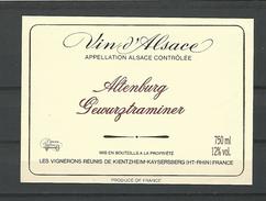 VIN D'ALSACE  ALTENBURG GEWURZTRAMINER  CAVE KIENTZHEIM-KAYSERSBERG   NEUF QUALITÉ - Gewurztraminer