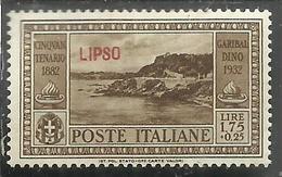 EGEO 1932 LIPSO GARIBALDI LIRE 1,75  + CENT. 25 C. MLH - Aegean (Lipso)