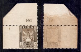 Libia - 1926 - 1 Lira (65g - Non Dentellato A Sinistra) Angolo Di Foglio Numerato - Nuovo Con Gomma Integra... - Autres & Non Classés