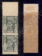 Libia - 1924 - Coppia Verticale Del 20 Cent Sibilla (40i - Non Dentellata In Alto Al Centro) Nuova Con Gomma... - Otros & Sin Clasificación