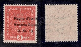 Venezia Giulia - 1918 - 3 Corone Rosa (16) Nuovo Con Gomma Integra - Cert. Oro Raybaudi - Otros & Sin Clasificación