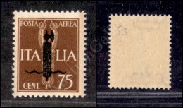 1944 - Saggi - 75 Cent (P10A - Aerea) Con Fascio Nero - Nuovo Con Gomma Integra - Cert. Colla - Sonstige & Ohne Zuordnung