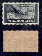 1944 - GNR In Nero - 2 Lire Aeroespresso (125A - Aerea) Nuovo Con Gomma Integra - Raybaudi (2.600) - Sonstige & Ohne Zuordnung