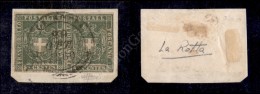 1860 - Coppia Orizzontale Del 5 Cent Verde Oliva (18a) Su Frammento Da La Rotta (punti 12) - Ottimi Margini - Molto... - Otros & Sin Clasificación