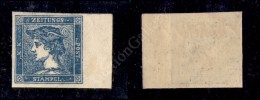 1855 - Giornali - 3 Cent Azzurro (3 - Terzo Tipo) Bordo Foglio Nuovo Con Piena Gomma E Leggera Traccia Di Linguella... - Other & Unclassified
