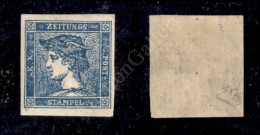 1854 - Giornali - 3 Cent Azzurro (2 - Secondo Tipo) Nuovo Con Piena Gomma E Leggera Traccia Di Linguella - Molto... - Otros & Sin Clasificación