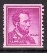 USA 1954-65 'Liberty' Issue Definitives 4c Lincoln Coil Stamp, Imperf. X P.10, Hinged Mint (SG 1058) - Ongebruikt