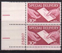 USA 1954 Special Delivery 30c Value Plate Block Of 2, MNH (SG E1067) - Ongebruikt