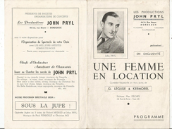 G-I-E , Programme , Comédie ,UNE FEMME EN LOCATION , Production : J. Pryl , Bordeaux , 2 Scans , Frais Fr : 1.55 € - Programma's