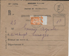 1937 - TYPE PAIX - YT N°286 (UTILISE COMME TAXE) SEUL Sur ENVELOPPE RECOUVREMENT De ST MAIGRIN => LIMOGES (HAUTE VIENNE) - 1932-39 Frieden