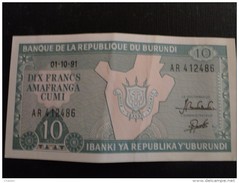 Burundi : Billet De 10 Franc 1991 - Burundi