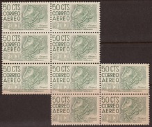 Mexico 1950 Air Mail, Mint No Hinge, Blocks, Perf 11.5x11, Sc# C193, Yt 174 - Messico