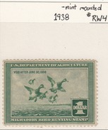 USA 1937 Duck Stamp, Mint Mounted, Sc# RW4 - Duck Stamps