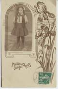 SONGEONS - Belle Carte Photo Portrait Fillette Jouant Avec Un Diabolo Et Iris , Postée à SONGEONS En 1908 - Songeons