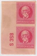 1917-213 CUBA REPUBLICA. 1926. Ed. 215a. 2c MAXIMO GOMEZ IMPERFORATED PAIR PLATE NUMBER S358. GOMA ORIGINAL. - Nuovi