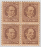 1917-219 CUBA REPUBLICA. 1917-28. 10c TOMAS ESTRADA PALMA. BLOCK 4 GOMA ORIGINAL. - Nuovi