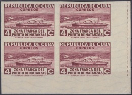 1936-269 CUBA REPUBLICA 1936 Ed. 280s 4c ZONA FRANCA DE MATANZAS BARCO SHIP IMPERF NO GUM BLOCK 4. - Nuevos
