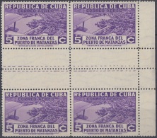 1936-274 CUBA REPUBLICA 1936 Ed. 286 5c ZONA FRANCA DE MATANZAS VISTA AEREA GUTTER PAIR NO GUM BLOCK 4. - Oblitérés