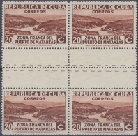 1936-276 CUBA REPUBLICA 1936 Ed. 284 20c ZONA FRANCA DE MATANZAS RIO YUMURY GUTTER PAIR NO GUM BLOCK 4. - Nuevos