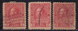 2c X 3 Diff., Shades, Used 1915 War Tax Used Canada KGV Series - Oorlogsbelastingen