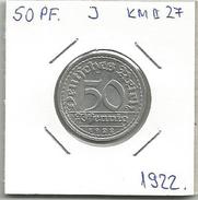 B11 Germany 50 Pfennig 1922. J KM#27 - 50 Renten- & 50 Reichspfennig