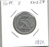 D3 Germany 50 Pfennig 1921. J  KM#27 - 50 Renten- & 50 Reichspfennig