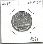 D4 Germany 50 Pfennig 1921. J  KM#27 - 50 Rentenpfennig & 50 Reichspfennig