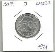 D4 Germany 50 Pfennig 1921. J  KM#27 - 50 Renten- & 50 Reichspfennig