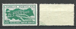 Turkey; 1940 Census 10 P. "Abklatsch" ERROR - Unused Stamps
