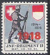 Schweiz Suisse 1918: Grenzbesetzung 1914-1916: JNF.-REGIMENT 11 BAT. 49.50.51 Mit Rotem Aufdruck "1918" * MLH - Etichette