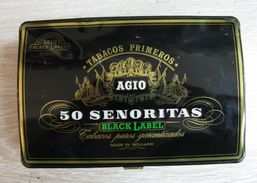 AC - AGIO 50 SENORITAS BLACK LABEL CIGARS EMPTY TIN BOX - Tabaksdozen (leeg)