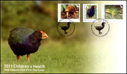 Birds, New Zealand, 2011, FDC, Flightless Birds, Kiwi, Takahe, Kakapo, Children's Health, Fauna, Animals, Endangered. - Kiwi