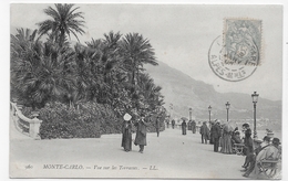 MONTE CARLO EN 1905 - N° 960 - VUE SUR LES TERRASSES AVEC PERSONNAGES - BEAU CACHET - CPA VOYAGEE - Terraces