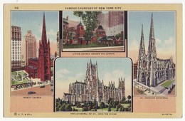 USA, FAMOUS CHURCHES OF NEW YORK CITY NY, 1930s Linen Unused Curt Teich Vintage Postcard - Églises