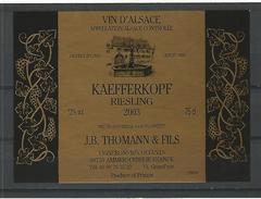 2003 VIN ALSACE  KAEFFERKOPF RIESLING  J.B. THOMANN  CAVE AMMERSCHWIHR  NEUF QUALITÉ - Riesling