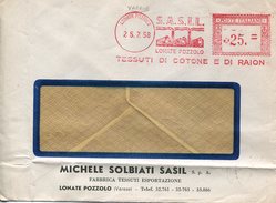 20576 Italia, Red Meter/freistempel/ema/lonate Pozzolo 1958, S.a.s.i.l. Tessuti Cotone E Raion, Cover Cirduled - Marcofilie - EMA (Print Machine)