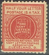 Sello TAXE, CLEVELAND Ohio, One Cent Letter Postage. TAX * - Franqueo