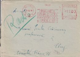 AMOUNT 11, BUCHAREST, SAVINGS AND DEPOSITS BANK, RED MACHINE STAMPS ON COVER, 1949, ROMANIA - Cartas & Documentos