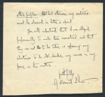 SHAW, GEORGE BERNARD (1856-1950) Irish Playwright, Nobel Prize Winner For Literature (1925). Portion Of A Letter Signed - Sonstige & Ohne Zuordnung