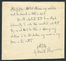 SHAW, GEORGE BERNARD (1856-1950) Irish Playwright, Nobel Prize Winner For Literature (1925). Portion Of A Letter Signed - Altri & Non Classificati